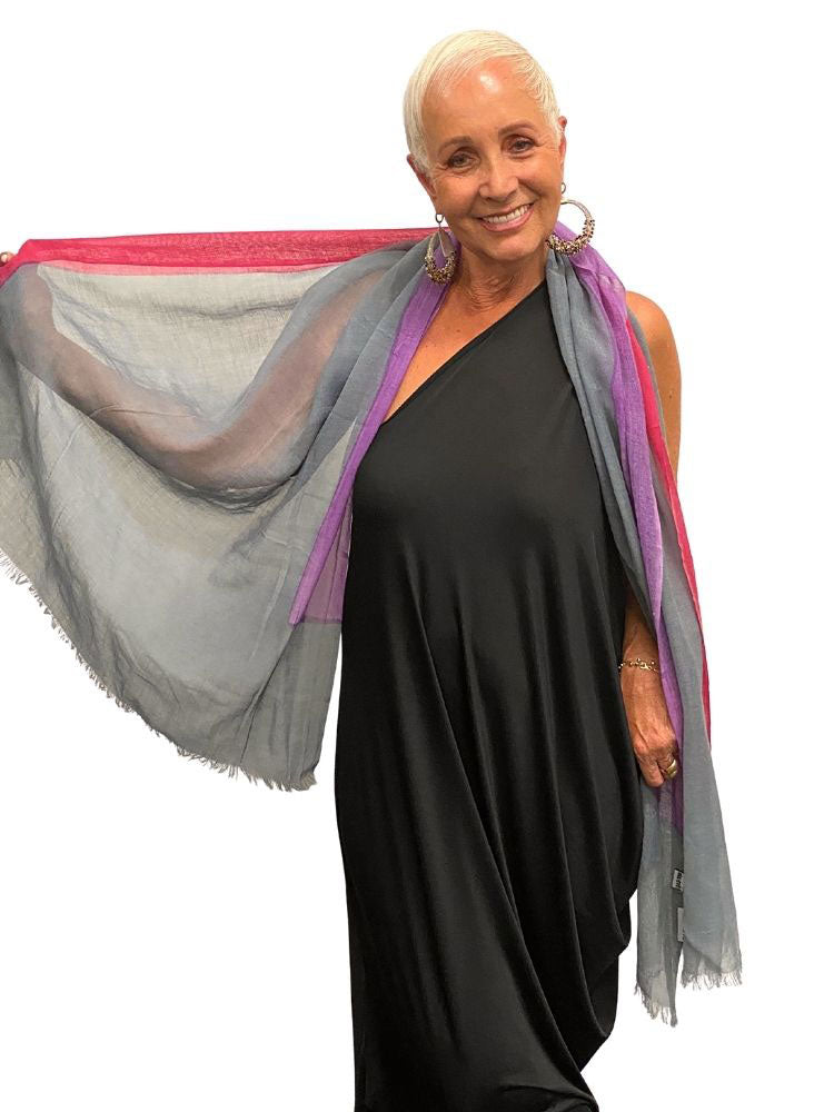 Grey, magenta and purple fine wool scarf | Runway secrets