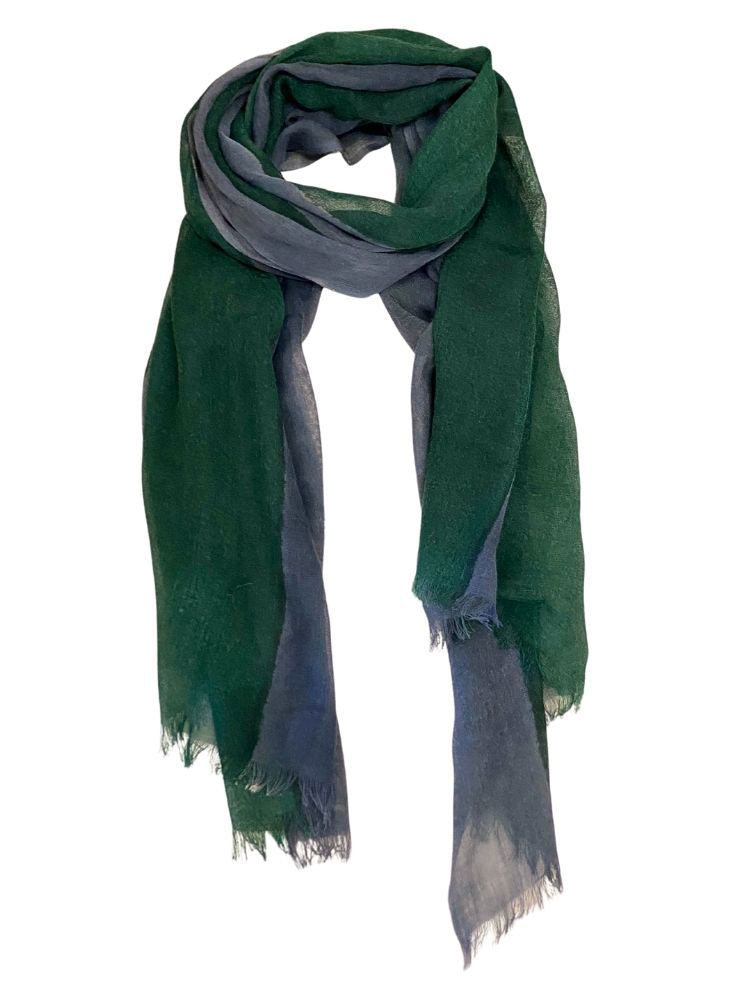Charcoal grey and forest green fine wool scarf | Runway Secrets