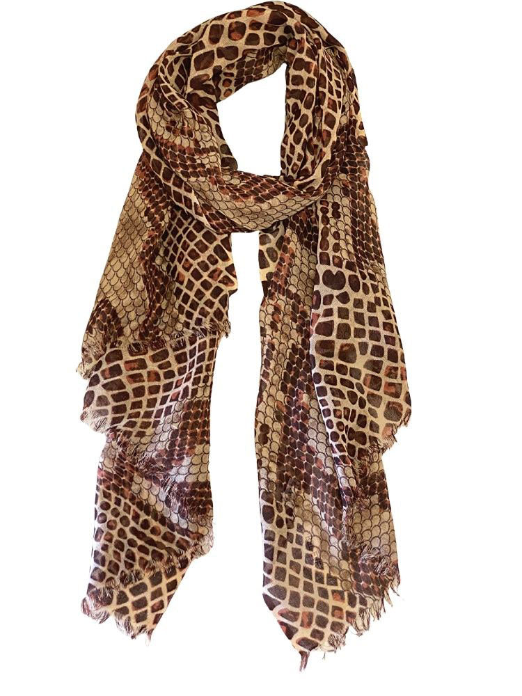 brown Snake print fine wool scarf | Runway Secrets