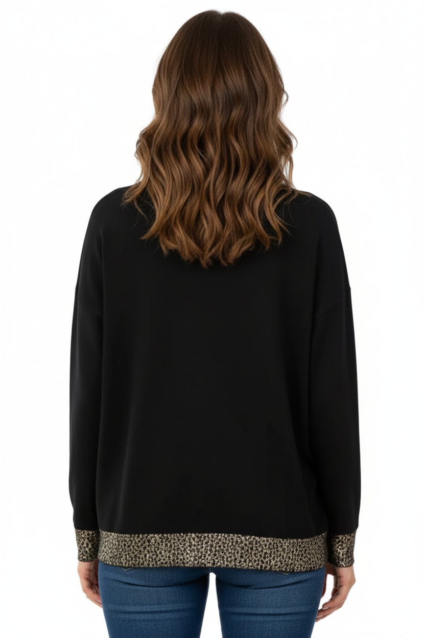 Beautiful Black Knit Jumper with Gold Trim BY SAMBARA