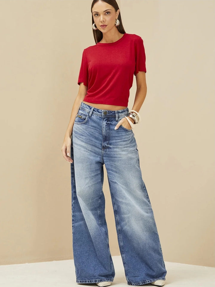 Ruched Back Tie Crop Tee