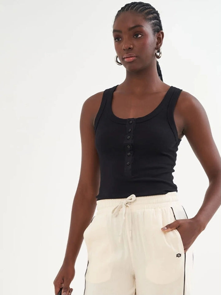 RIBBED COTTON SINGLET BUTTON