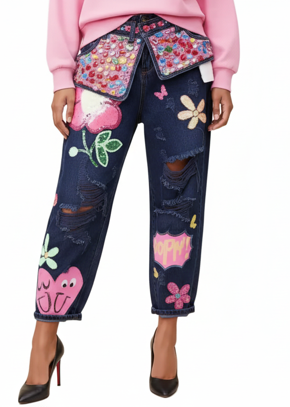 Graffiti Pop Art Ripped Jeans BY RUNWAY SECRETS