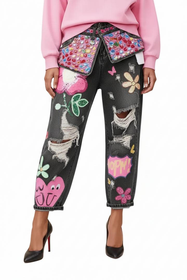 Graffiti Pop Art Ripped Jeans BY RUNWAY SECRETS