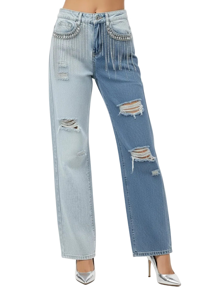 Crystal Fade Straight-Leg Jeans BY RUNWAY SECRETS