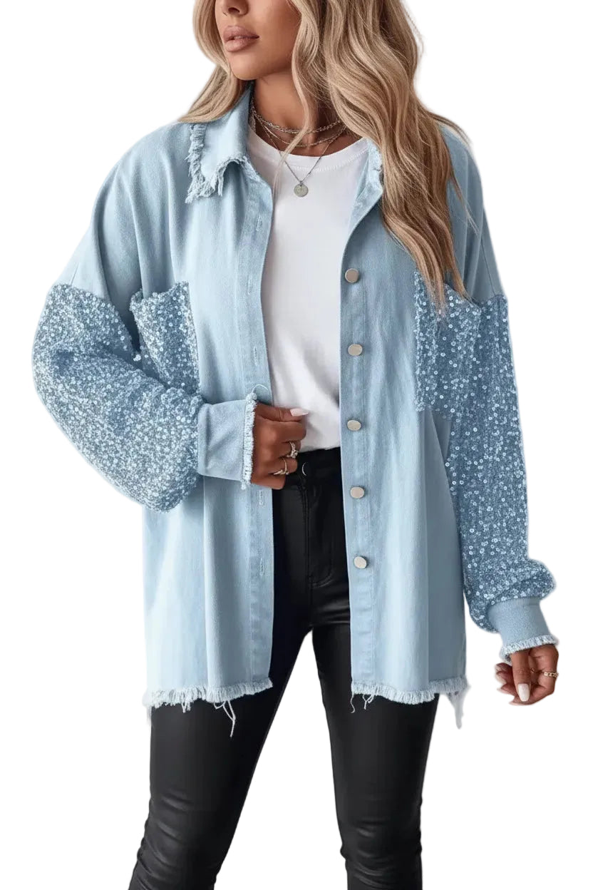 SEQUIN SLEEVED OVERSIZE SHIRT JACKET BY RUNWAY SECRETS