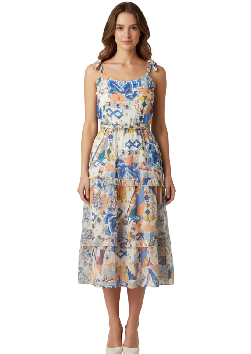PRINT TIERED STRAP DRESS BY SAMBARA