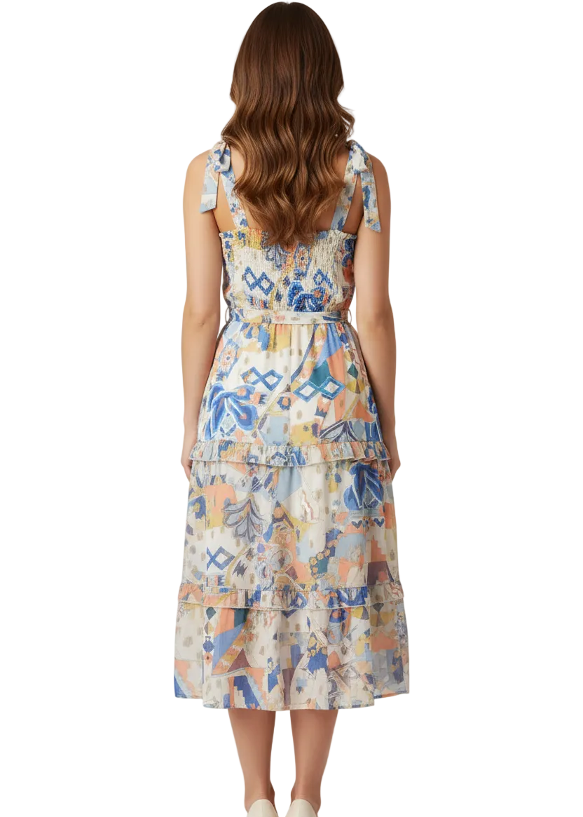 PRINT TIERED STRAP DRESS BY SAMBARA