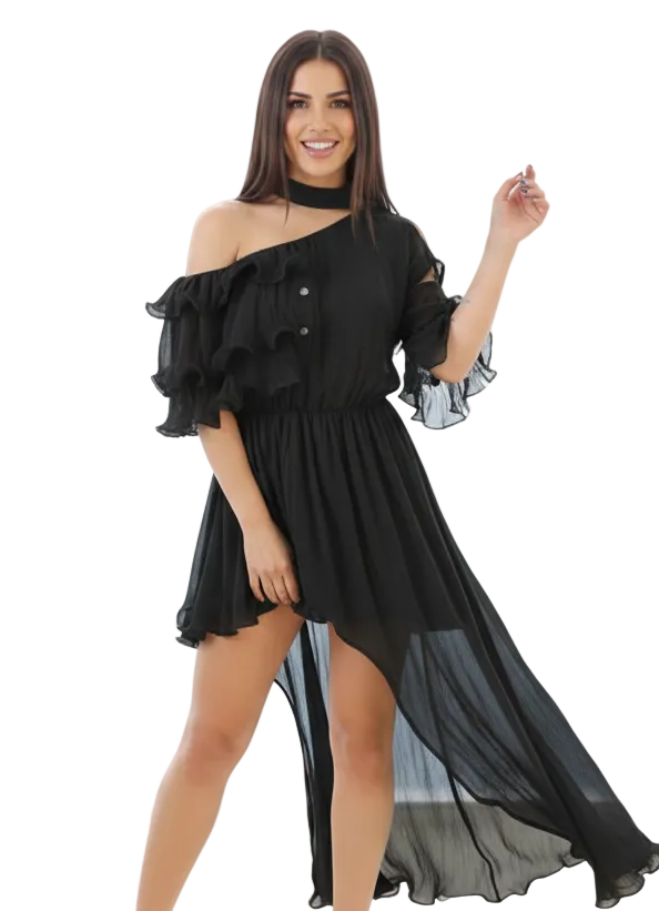 Chiffon asymmetric dress | GOGO DRESS BY RUNWAY SECRETS