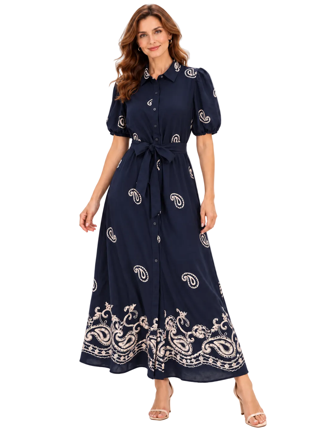 Viremont Paisley Border Shirt Maxi Dress