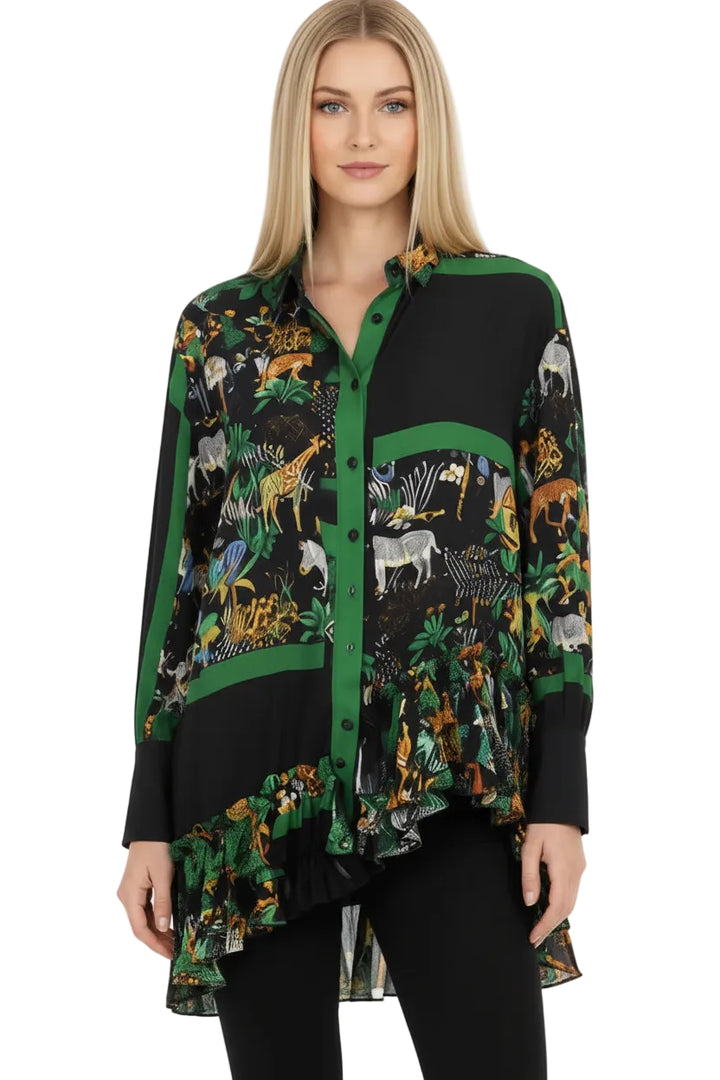 Adva Ruffle Assymetric Blouse by Runway Secrets