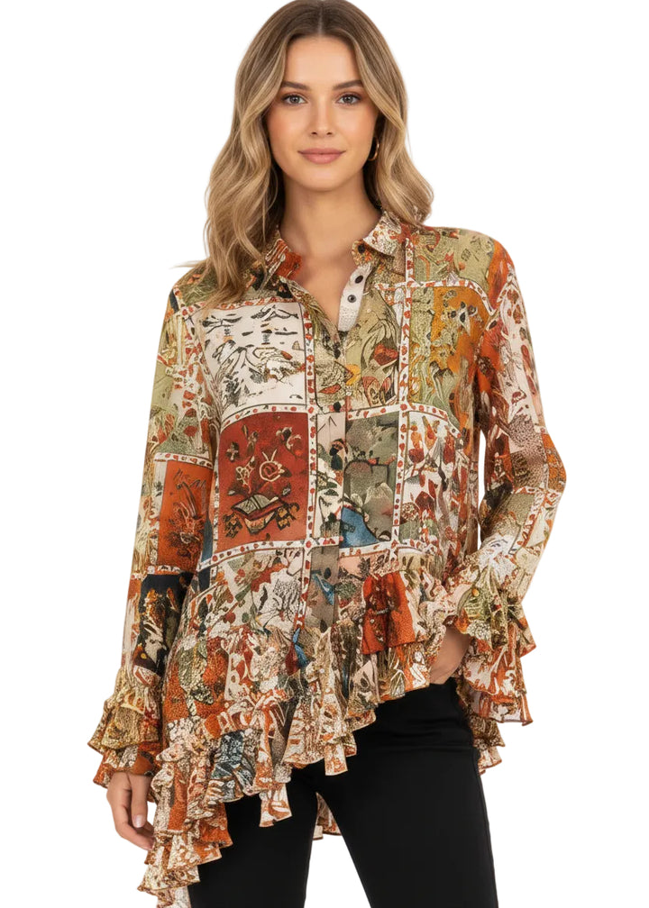 Adva Ruffle Assymetric Blouse by Runway Secrets