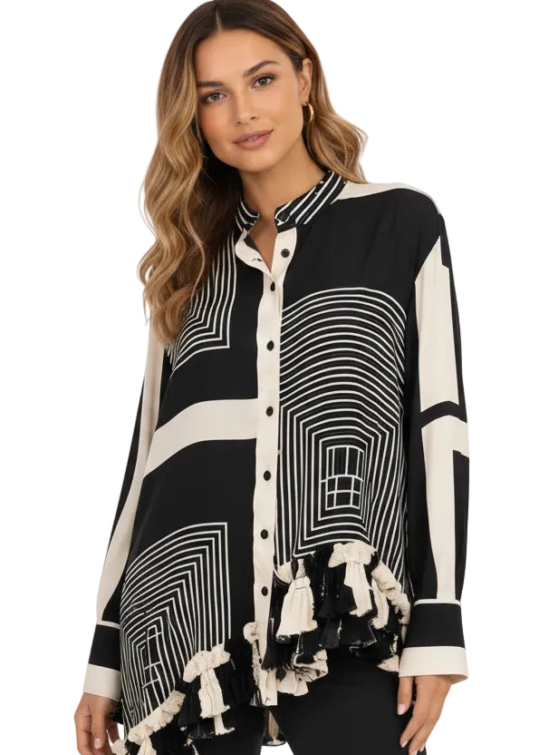 Adva Ruffle Assymetric Blouse by Runway Secrets