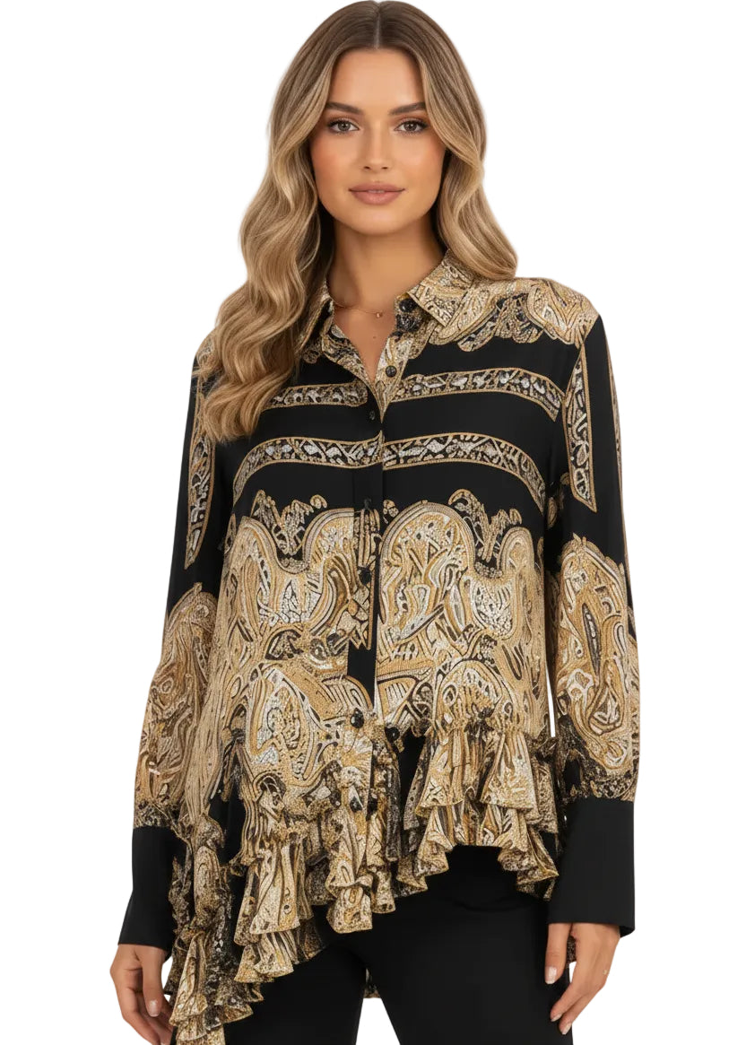 Adva Ruffle Assymetric Blouse by Runway Secrets