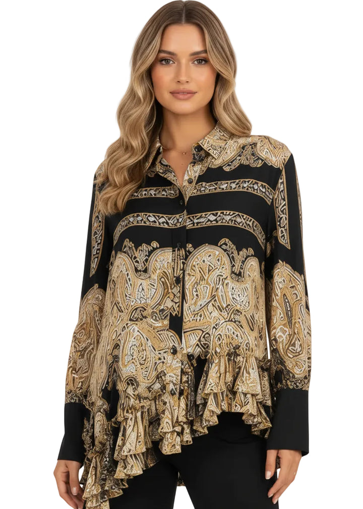 Adva Ruffle Assymetric Blouse by Runway Secrets