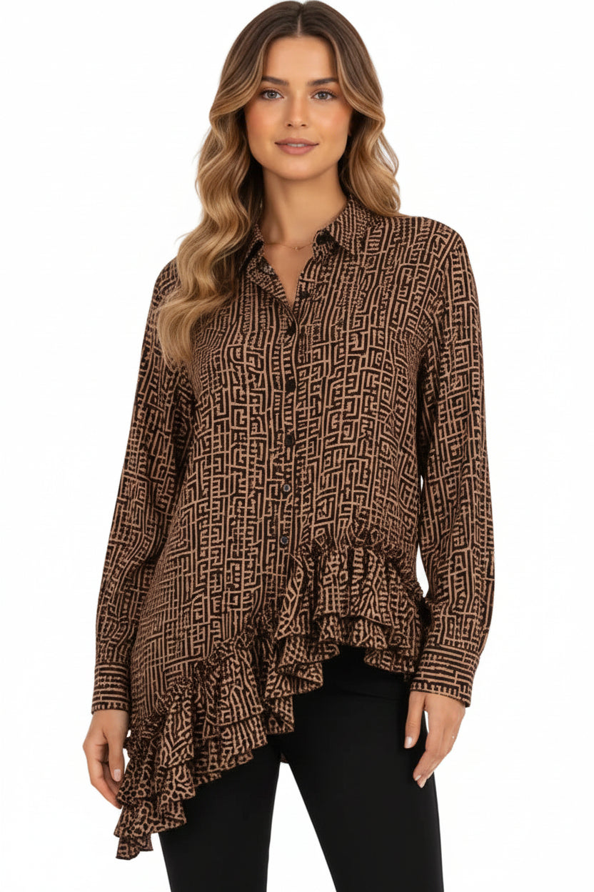 Adva Ruffle Assymetric Blouse by Runway Secrets