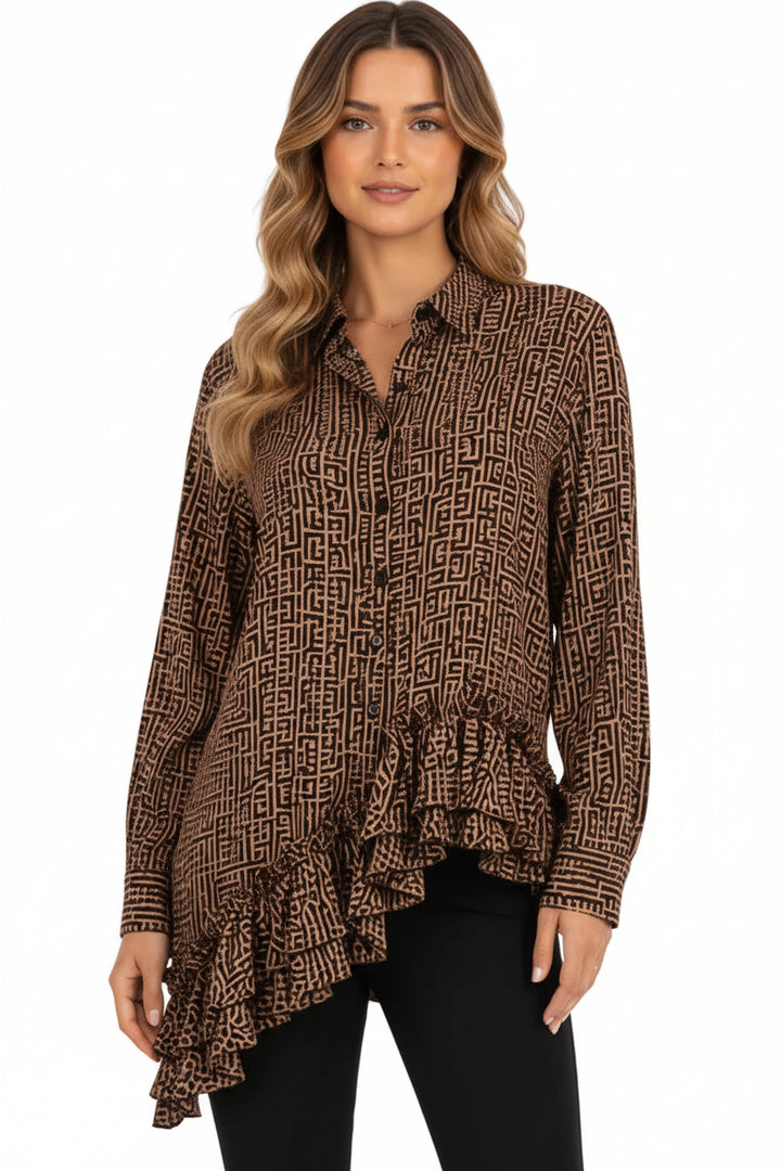 Adva Ruffle Assymetric Blouse by Runway Secrets