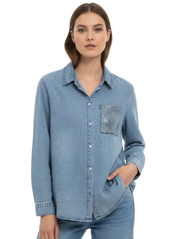 LIGHT DENIM SOFT WASH BUTTON SHIRT BY TUTTI BELLA