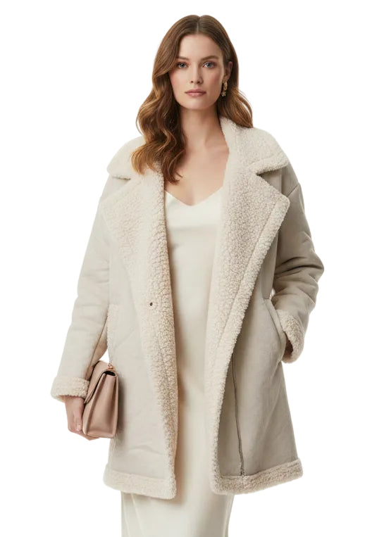 SHEARLING COLLAR DRAPE COAT BY TUTTI BELLA