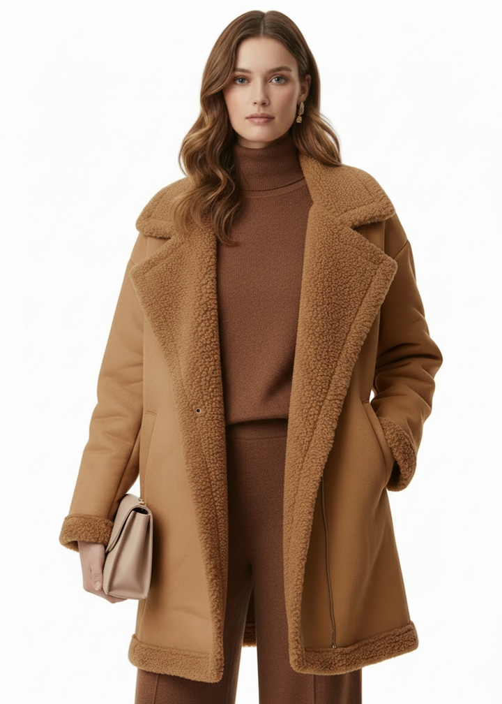 SHEARLING COLLAR DRAPE COAT BY TUTTI BELLA