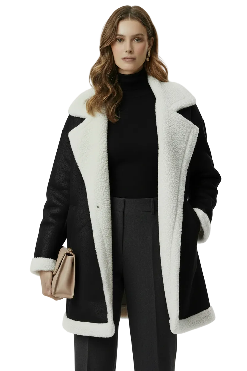 SHEARLING COLLAR DRAPE COAT BY TUTTI BELLA