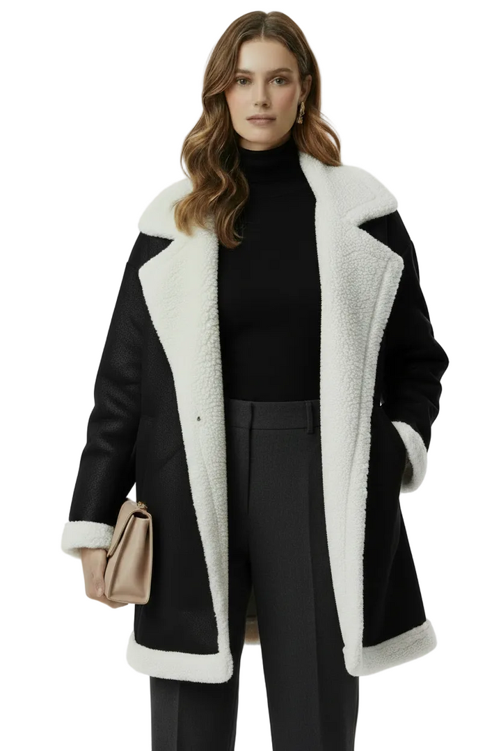 SHEARLING COLLAR DRAPE COAT BY TUTTI BELLA