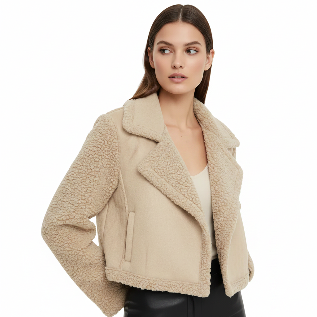 CROPPED SHEARLING DRAPE JACKET BY TUTTI BELLA