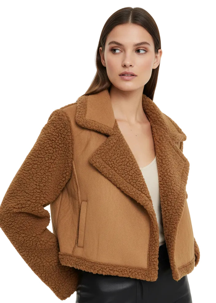 CROPPED SHEARLING DRAPE JACKET BY TUTTI BELLA