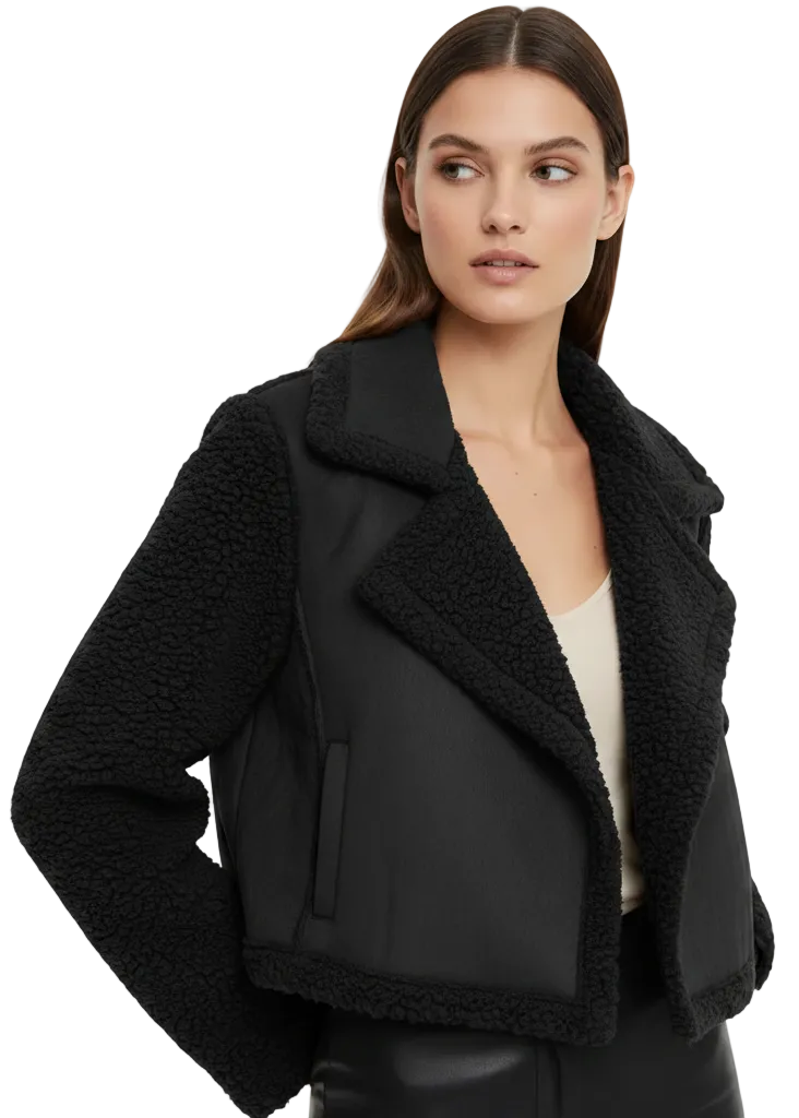 CROPPED SHEARLING DRAPE JACKET BY TUTTI BELLA