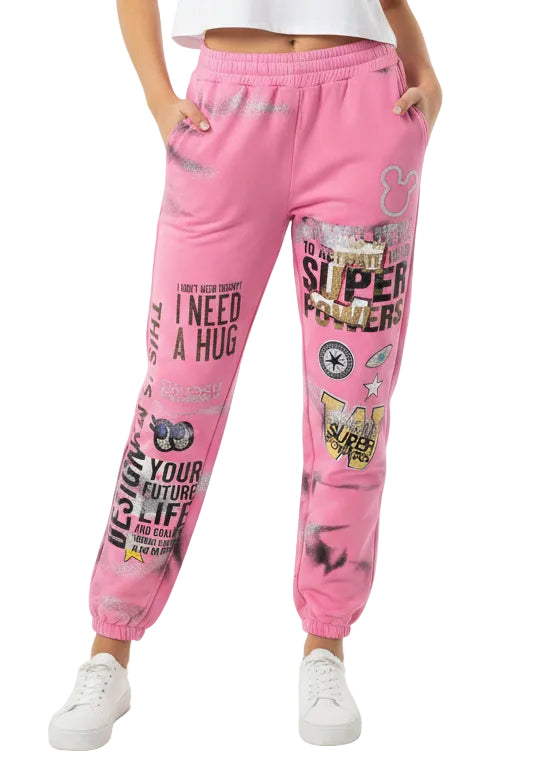 GRAPHIC CUFFED  SMILEY JOGGER PANTS BY ANGELA