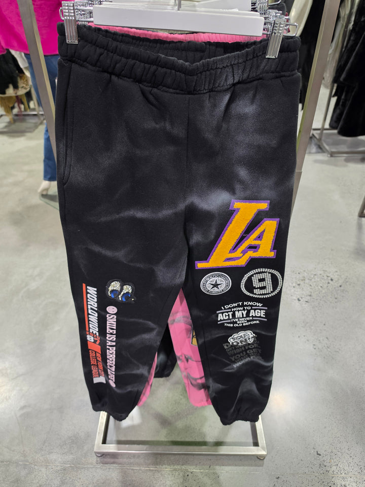 GRAPHIC CUFFED  SMILEY JOGGER PANTS BY ANGELA