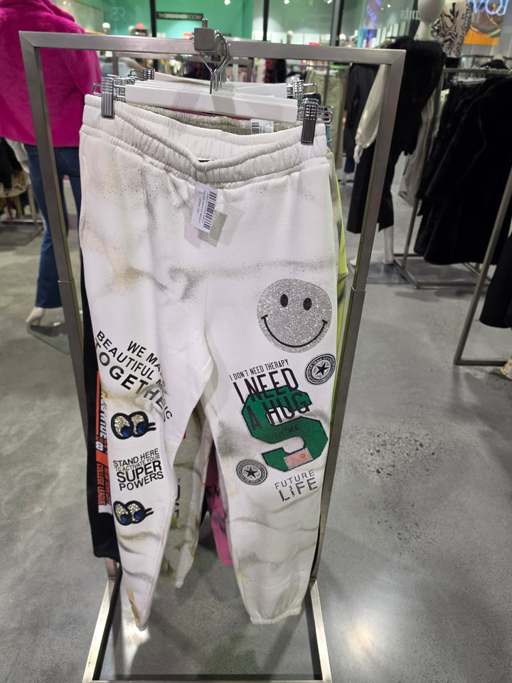 GRAPHIC CUFFED  SMILEY JOGGER PANTS BY ANGELA