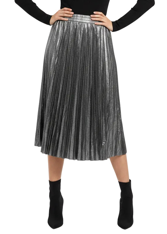 METALLIC PLEATED MIDI SKIRT BY FRIA