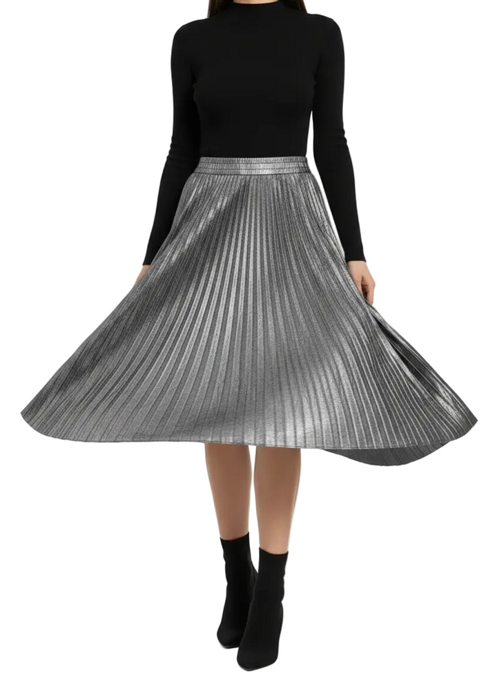 METALLIC PLEATED MIDI SKIRT BY FRIA