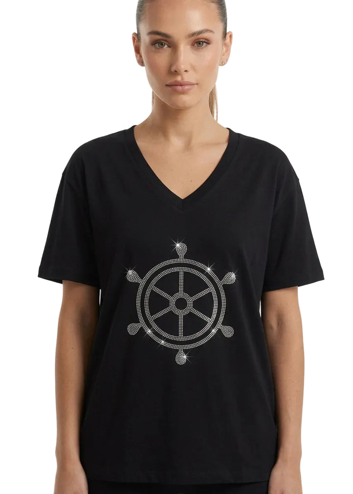 Marisol Crystal Helm V-Neck Tee By Sambara