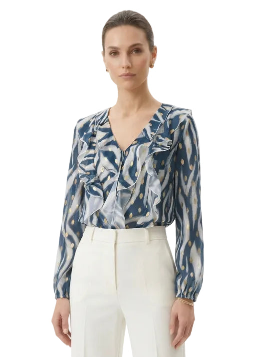 Isadora Metallic Spot Ruffle Blouse By Sambara