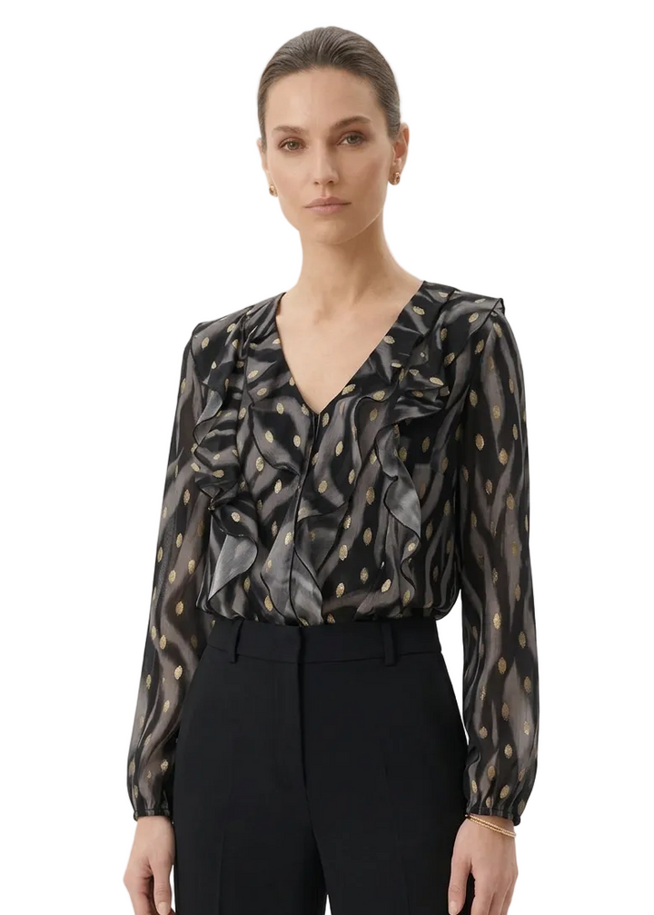 Isadora Metallic Spot Ruffle Blouse By Sambara