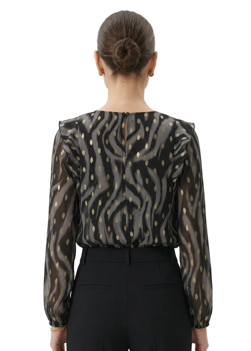 Isadora Metallic Spot Ruffle Blouse By Sambara
