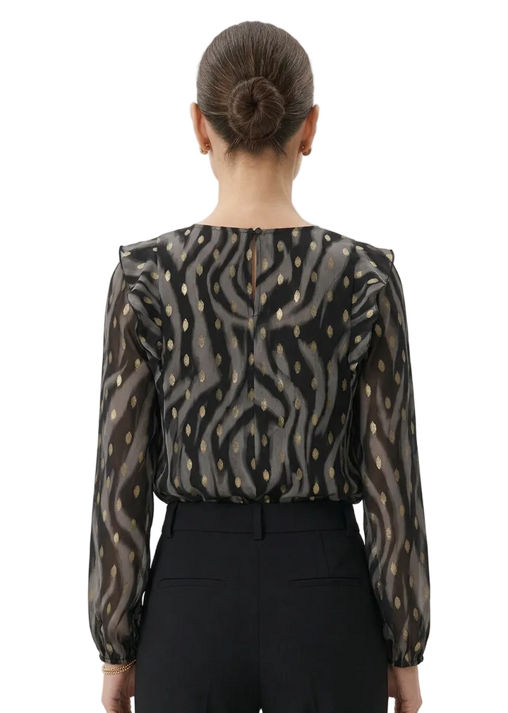 Isadora Metallic Spot Ruffle Blouse By Sambara