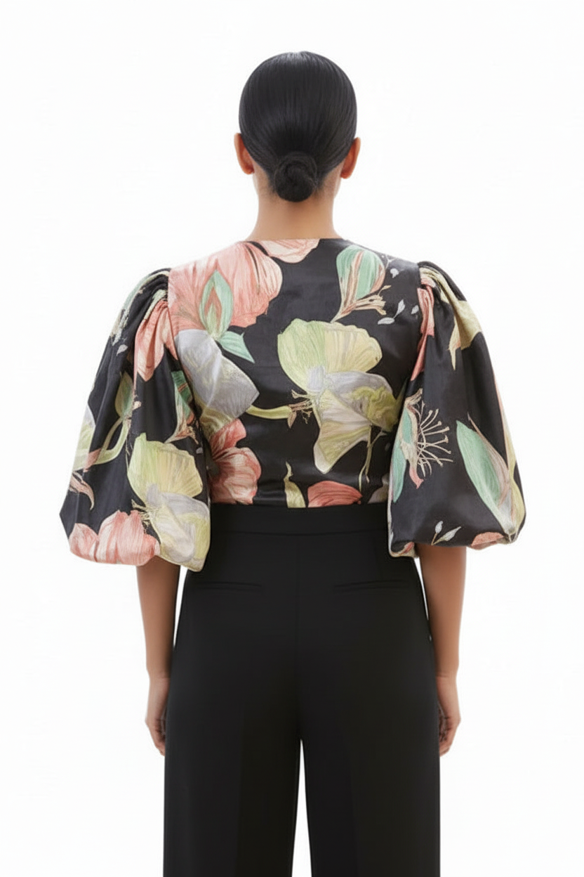 Tropical print satin cropped blouse | JOJO TOP BY RUNWAY SECRETS