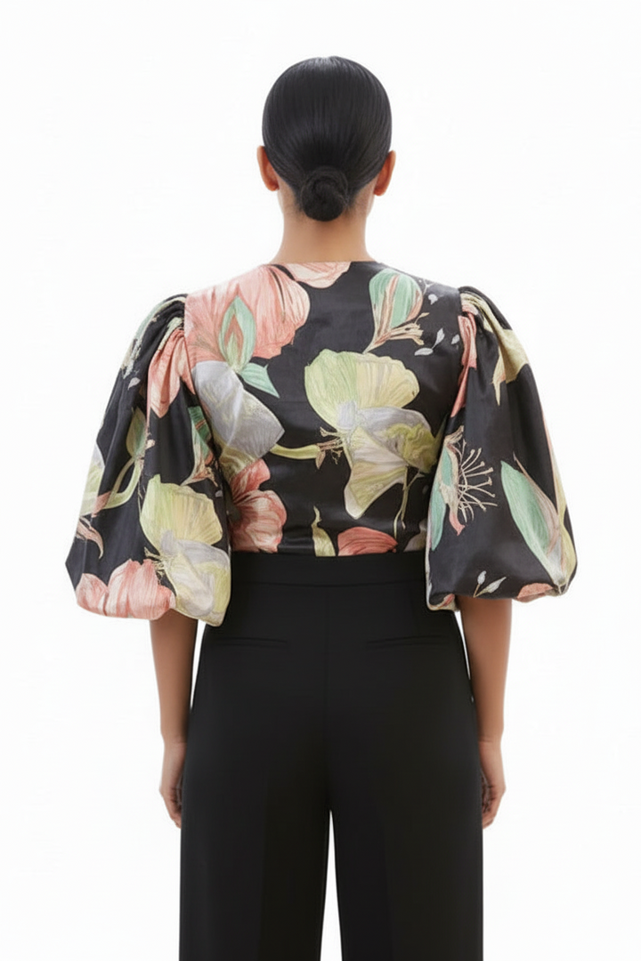 Tropical print satin cropped blouse | JOJO TOP BY RUNWAY SECRETS