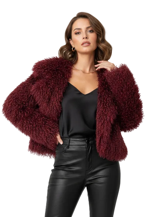 The Bordeaux Luxe Shag Jacket By Runway Secrets