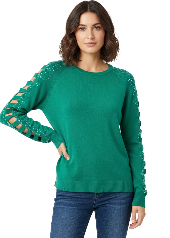 Crystal Ladder Sleeve Knit Jumper by Sambara