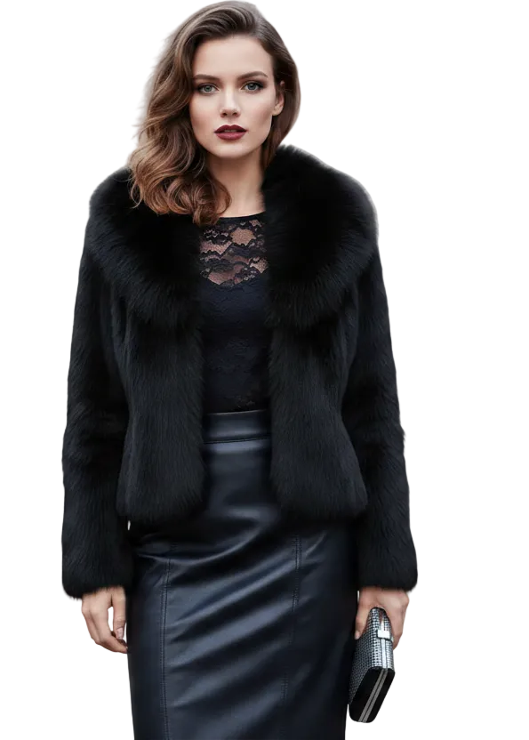 Luxury Rabbit Fur Jacket with Fox Fur Collar