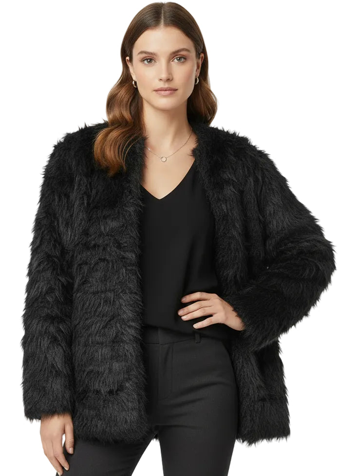Short  Luxe Soft Faux Fur Cardigan by Sambara