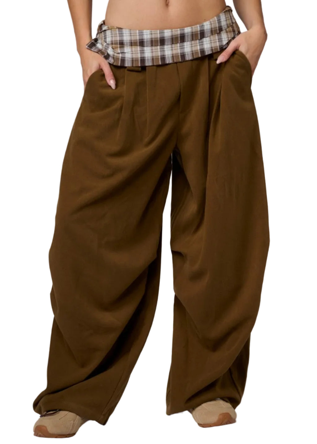 Heritage Check Waist Wide Leg Pants by Seven Seventy