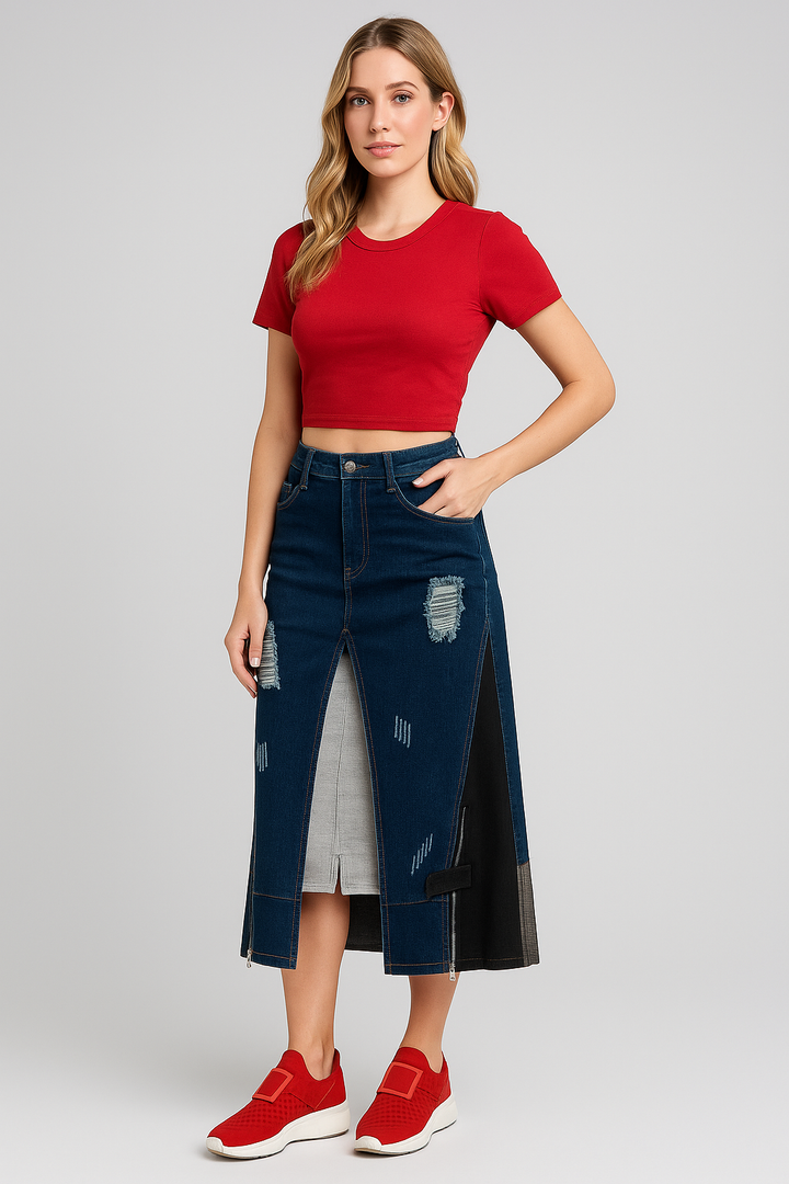 STONE WASHED DENIM SKIRT
