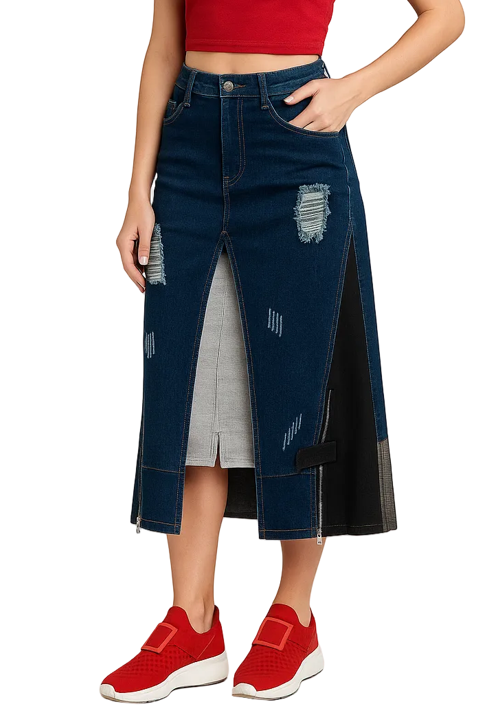 STONE WASHED DENIM SKIRT BY SEVEN SEVENTY
