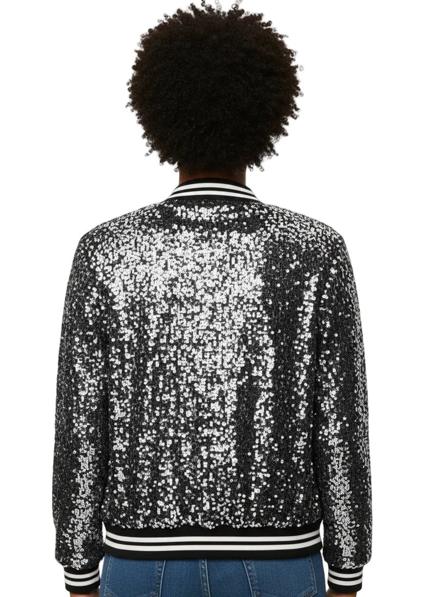 Midnight Shine Sequin Bomber Jacket by Runway Secrets