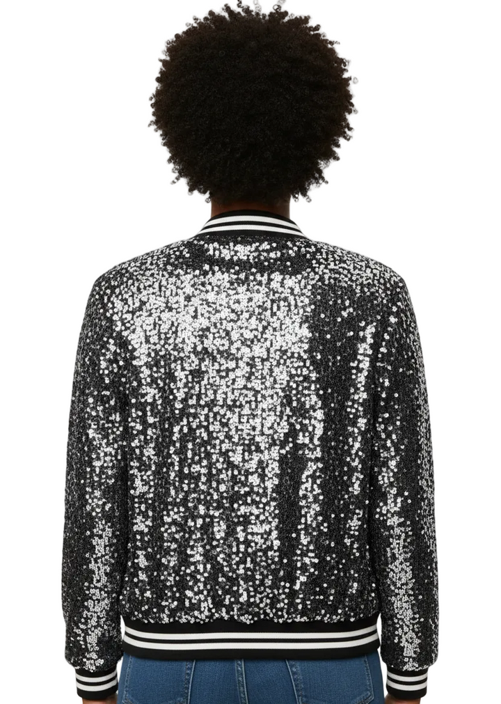 Midnight Shine Sequin Bomber Jacket by Runway Secrets